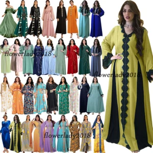 Abaya Maxi Dress Women Muslim Kaftan Islamic Jalabiya Robe Dubai Caftan Ramadan - Picture 1 of 140