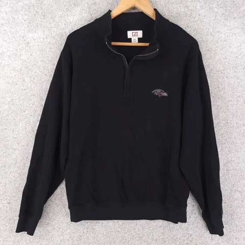 Cutter & Buck Baltimore Ravens Sweater Men Medium Black 1/4 Zip Pullover Cotton Cover