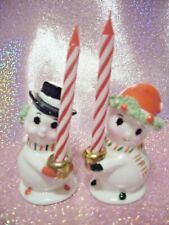🎁i💗* RARE VTG Napco Christmas Miniature Mr. & Mrs. Snowman Couple Candle Set
