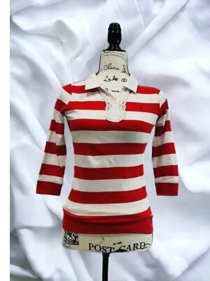 Camiseta NAUTICA Niños Grandes Rayas Rojas Cuello Polo Mangas Largas Volantes Talla L Foto 1 de 4