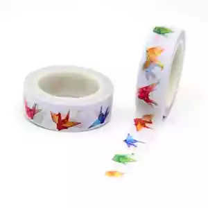 ORIGAMI PAPER CRANES Washi Tape 15mm x 10M Journal Masking Bujo Craft Birds - Picture 1 of 1