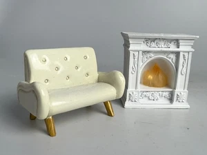 Make Market Miniature White Loveseat & Light Up Fireplace Dollhouse 1:12 - Picture 1 of 6