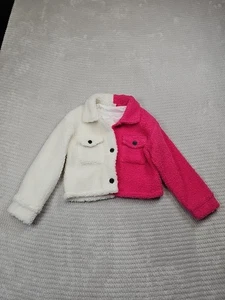 Flannel Shacket Girls 7 Pink & White Color Block Fleece - Picture 1 of 7