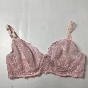 Delicates Pink Unlined Full Coverage Underwire T-Shirt Bra Floral Lace Size 38DD - Picture 1 of 14