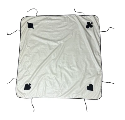 Vintage Linen Bridge Table Cover w/Ties White Hand Embroidered Cards 30" x 31" - Image 1 of 4