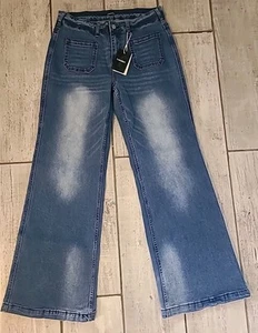 Flamingals Jeans Womens Blue Denim Wide Leg Stretch Comfort New With Tags Med - Photo 1/4