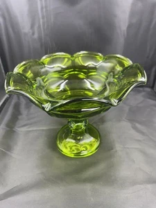 Green Glass Candy Dish 7.5” Tall X 10” Diameter - Picture 1 of 8