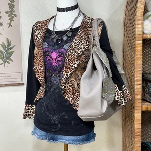 Vintage Leopard Paisley Charm Closure Jacket McBling Fairy Grunge Whimsigoth L - Picture 1 of 7