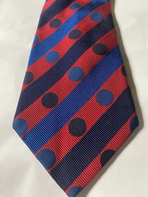Corbata BULLOCK & JONES Lunares Rojo Azul Seda Diseñador Lujo Hecha en INGLATERRA Foto 1 de 4