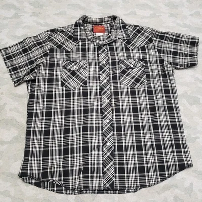 Camisa Rustler Para Hombres XL Negra Bolsillos Perla A Presión Manga Corta A Cuadros Ropa Occidental Foto 1 de 4