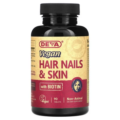 Deva Vegano Cabello Uñas Piel 90 Comprimidos Sin Lácteos, Sin Huevo, Sin Gluten, Foto 1 de 2