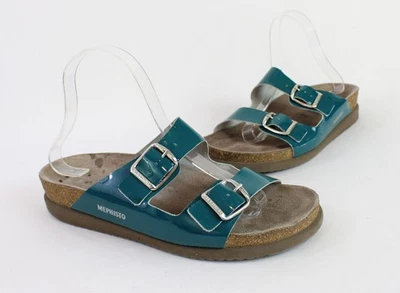 Mephisto Women's Blue Patent Hester Leather Cork 2 Buckle Sandals Flat Shoe 39 9 - Image 1 of 4