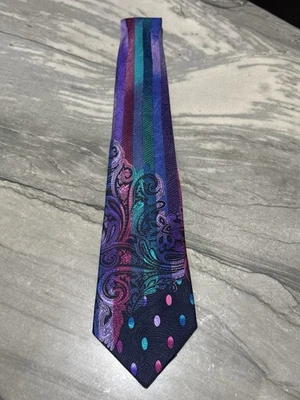 GIANNI VERSACE CORBATA VINTAGE AÑOS 90 BARROCA PAISLEY LUNARES ITALIA PÚRPURA AZUL Foto 1 de 3