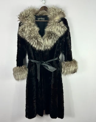 Samuel Ringler Furs Penny Lane Coat Medium Brown Fur Fox Trim Belted Vintage 70s - Image 1 of 4
