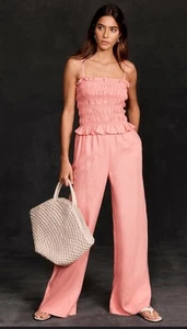 Mint Velvet Pink Linen Wide Leg Trousers M Long - Picture 1 of 9