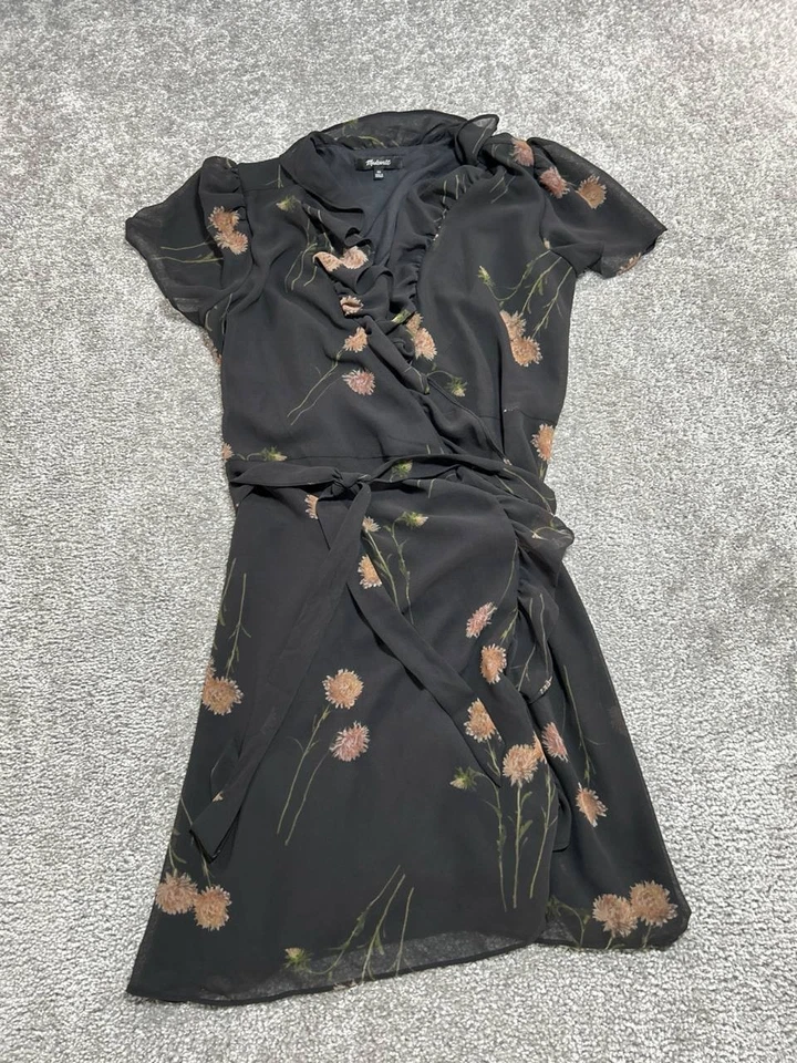 Mini Vestido Madewell Georgette Envolvente con Volantes Mujer XS Negro Floral Retrato Aster Foto 1 de 4