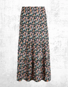 Ex Weird Fish Women’s Cassis Eco Viscose Tiered Midi Skirt in Dusky Green - Picture 1 of 5