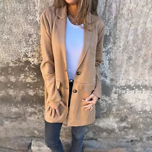 Women Coat Single-breasted Jacket Stylish Mid-length Winter with Turn-down - Picture 1 of 11