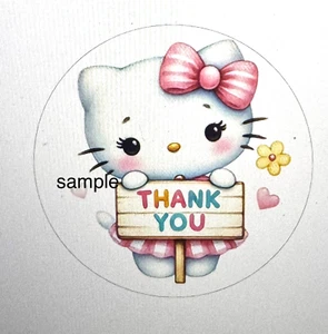 KITTY THANK YOU ENVELOPE SEALS LABELS STICKERS PARTY FAVORS - Picture 1 of 1