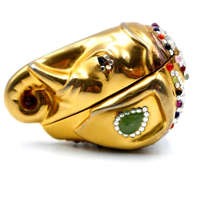 Judith Leiber Elephant Head Pill Trinket Box 2.25" Rhinestone Gold Plate Vintage - Image 1 of 4
