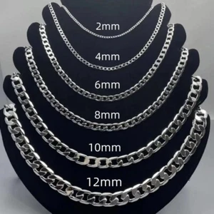 Men's 925 Sterling Silver Necklace 2/4/6/8/10/12MM 40-75Cm Face Chain Necklace - Picture 1 of 5