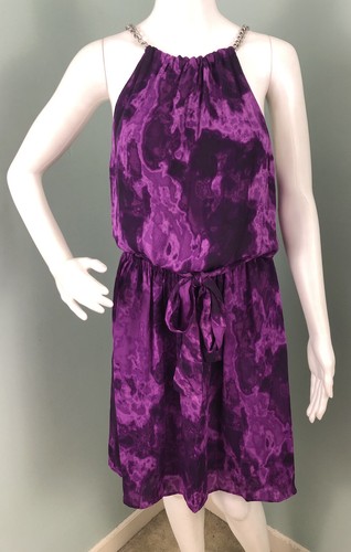 Abito donna Michael Kors nuovo con etichette stampa tie dye cravatta vita catena supporto blouson 8