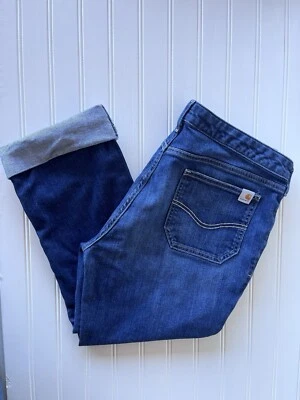 Pantalones de mezclilla capri Carhartt para mujer talla 12 azul lavado medio calce curvilíneo tiro bajo puños Foto 1 de 4
