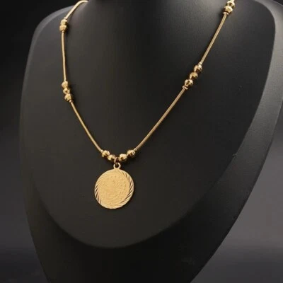 Round Ottoman Totem Pendant Necklace 18kt Gold Plated Turkish Coin Pendant Lira - Image 1 of 2