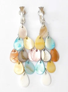 COLOURFUL SHELL CASCADES CLIP ON EARRINGS (Hooks on Request) - Picture 1 of 9