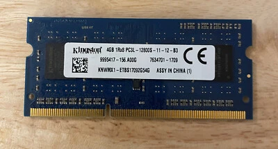 KINGSTON KNWMX1-ETB 4GB DDR3 SODIMM PC3-12800 1600MHZ MEMORY 9995417-156.A00G - Image 1 of 2