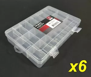 6 x Clear Plastic Storage Containers 20 x 13cm with Hinge Lid & 24 Compartments - Picture 1 of 6