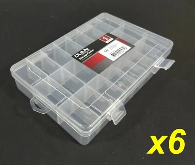 6 x Clear Plastic Storage Containers 20 x 13cm with Hinge Lid & 24 Compartments - Image 1 of 4