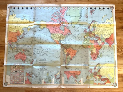 Vintage 1940 American Map Co Cleartype World Wall Map 9455-D Mercators 38" x 50" - Image 1 of 4