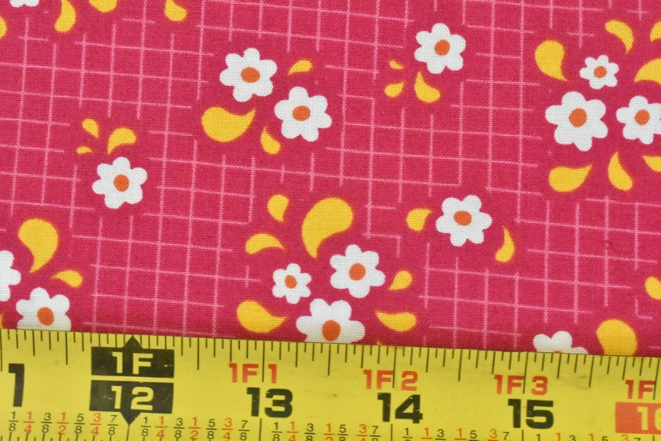 By 1/2 Yd, Yellow & White Floral on Hot-Pink, Moda, Prairie Grass, Japan,  B1687 - Image 1 of 4