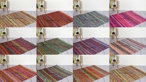 Handmade Indian Chindi Rag Rug 100% Recycled Cotton Woven Floor Mat 3x5 X 5x7 FT - Picture 1 of 13