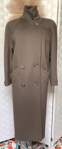 VTG Talbots Pure 100% Wool Heavy Collared Button Long Taupe Overcoat Coat Sz 4 - Picture 1 of 22