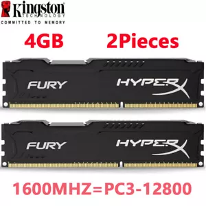 KINGSTON HyperX FURY DDR3 1600 8GB KIT 2 x 4GB PC3-12800 Desktop RAM Memory DIMM - Picture 1 of 11