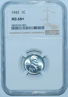 1943 P NGC MS68+ Lincoln Wheat Steel Cent Tied For Finest Registry - Image 1 of 2