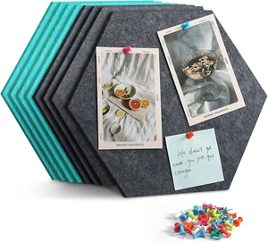 12" Large Bulletin Board with 30 Push Pins, Pack of 8 Hexagon Felt Pin Board Not - Picture 1 of 12