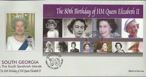 SÜDGEORGIEN 2006 80. GEBURTSTAG DER KÖNIGIN ELIZABETH II MINISHEET FDC - Bild 1 von 1