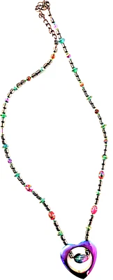 Beaded Hematite Necklace Open-Heart Pendant - Multicolor with Gemstone - Image 1 of 4
