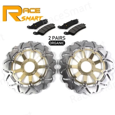 Rotores de disco de freno delanteros + pastillas orgánicas para Honda Goldwing 1800 GL1800 2001-2015 Foto 1 de 4