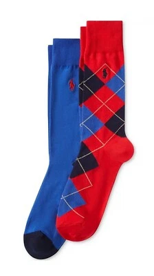Paquete de 2 calcetines holgados Polo Ralph Lauren Argyle para hombre nuevos con etiquetas EE. UU. 10-13 rojo/azul Foto 1 de 3
