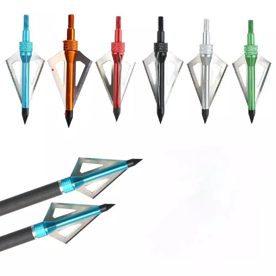 12Pcs Hunting Broadheads 3 Blade Compound Bow Crossbow Arrow Tips  - Image 1 of 4