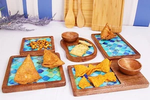 Wooden Serving Platters Set for Dining, Snacks Serving & Gifting, Set of 7 - Picture 1 of 5