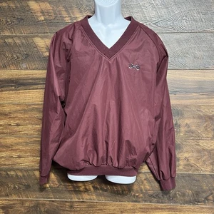 Vtg Izod Jacket Men Medium Maroon Nylon V Neck Pullover Golf Logo Windbreaker - Picture 1 of 11