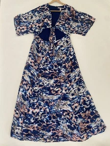 Hutch XL Chiara Tie Front Cut Out Maxi Dress Gown Blue Multicolor 1/2 Sleeve New - Picture 1 of 15