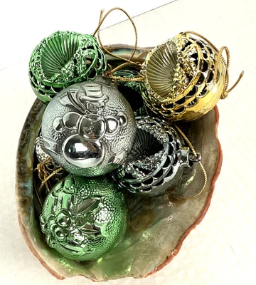 Lote de 7 enfeites de Natal vintage de filigrana Bradford redondos dos anos 1950-1960 - Imagem 1 de 4