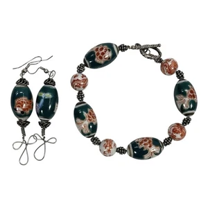 Conjunto de pulsera y pendientes de porcelana hechos a mano de colección Goldfish Dragons figura mítica - Imagen 1 de 6