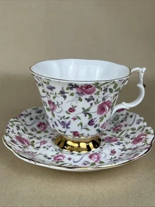 HTF VINTAGE Royal Albert anni 70 ROSA rosa fiore bordo oro 4429 set piattini tazza tè - Foto 1 di 17
